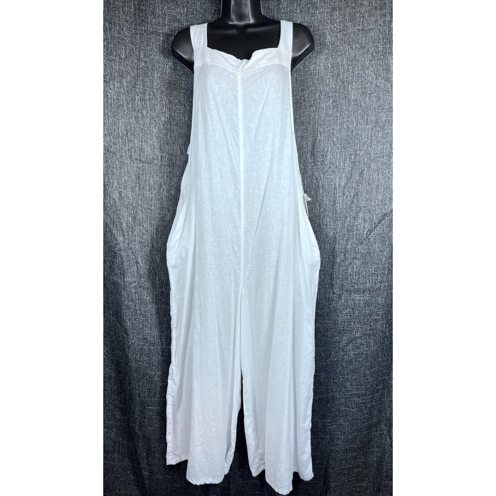 NWT Haute Hippie XL Overalls Swim Cover Up Jumpsuit Linen Blend White Wide Leg